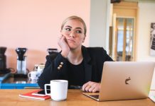 thinking woman at office